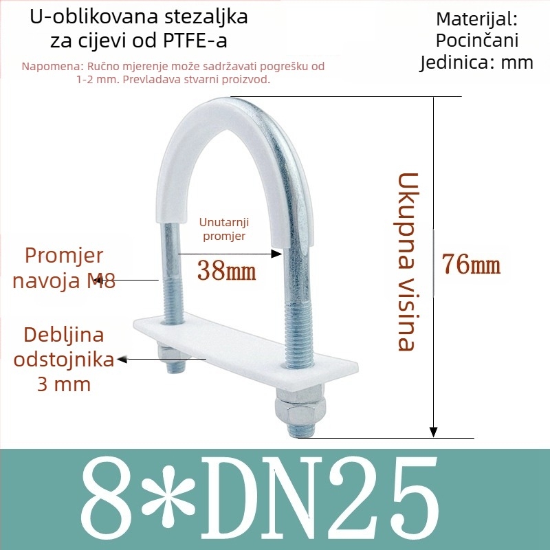 PTFE galvanizirani U-oblik držač cijevi za pomorske primjene s unutarnjom oblogom