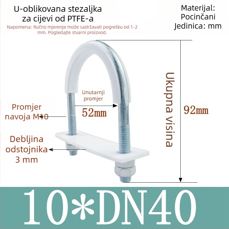 PTFE galvanizirani U-oblik držač cijevi za pomorske primjene s unutarnjom oblogom