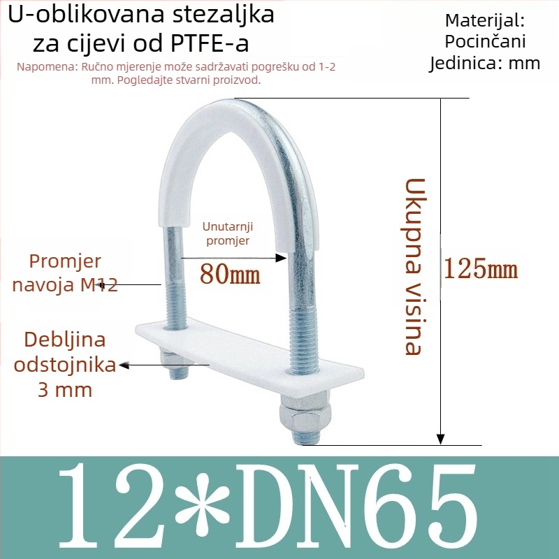 PTFE galvanizirani U-oblik držač cijevi za pomorske primjene s unutarnjom oblogom
