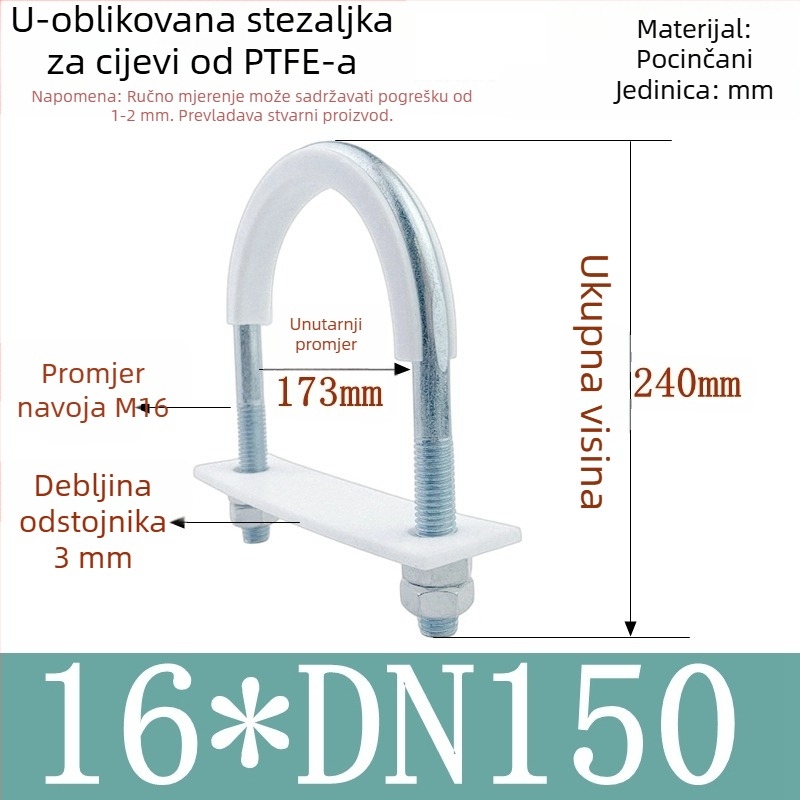 PTFE galvanizirani U-oblik držač cijevi za pomorske primjene s unutarnjom oblogom