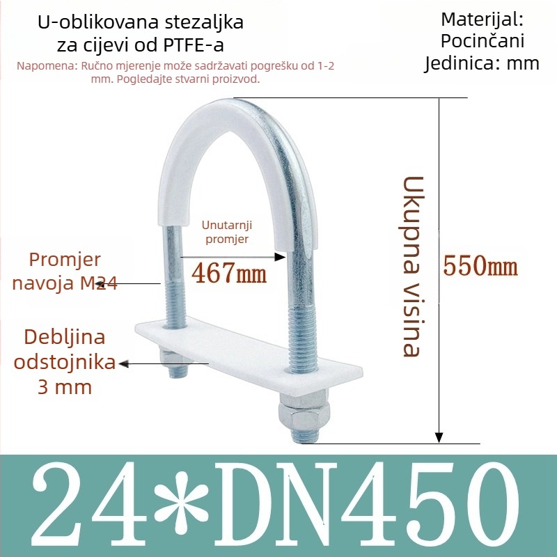 PTFE galvanizirani U-oblik držač cijevi za pomorske primjene s unutarnjom oblogom
