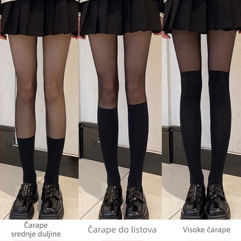 Crne velur najlonke s JK stilom panel blokova, za žene, proljeće-ljeto