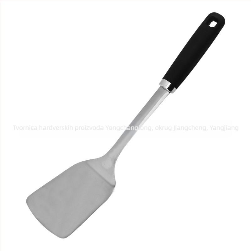 Debljek set spatula i žlica od nehrđajućeg čelika s otporne na toplinu plastičnim držašima; uključuje jušnu žlicu i žlicu s rupama