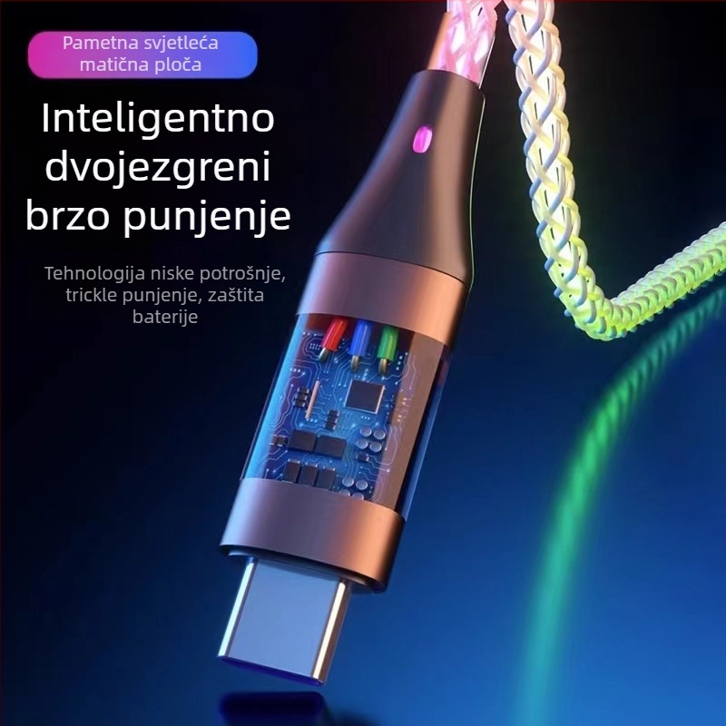 RGB osvijetljeni USB-C/Data kabel s 6A PD brzim punjenjem i trostrukim konektorom (3-u-1)