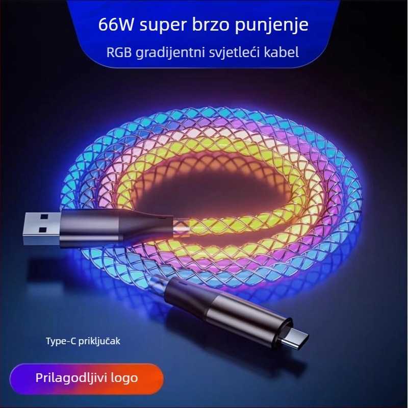 RGB osvijetljeni USB-C/Data kabel s 6A PD brzim punjenjem i trostrukim konektorom (3-u-1)