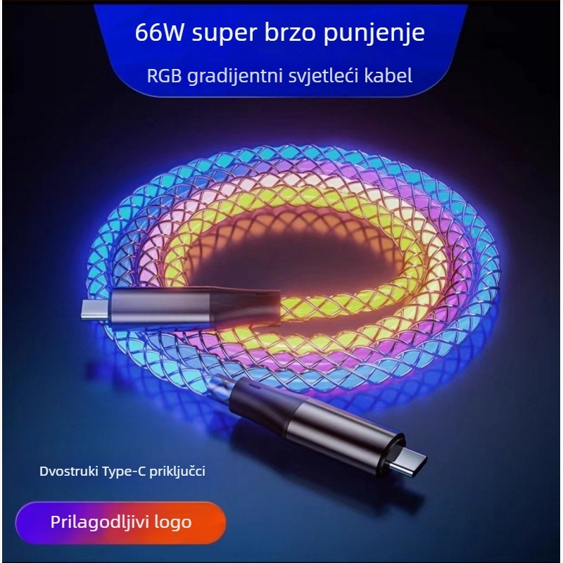 RGB osvijetljeni USB-C/Data kabel s 6A PD brzim punjenjem i trostrukim konektorom (3-u-1)