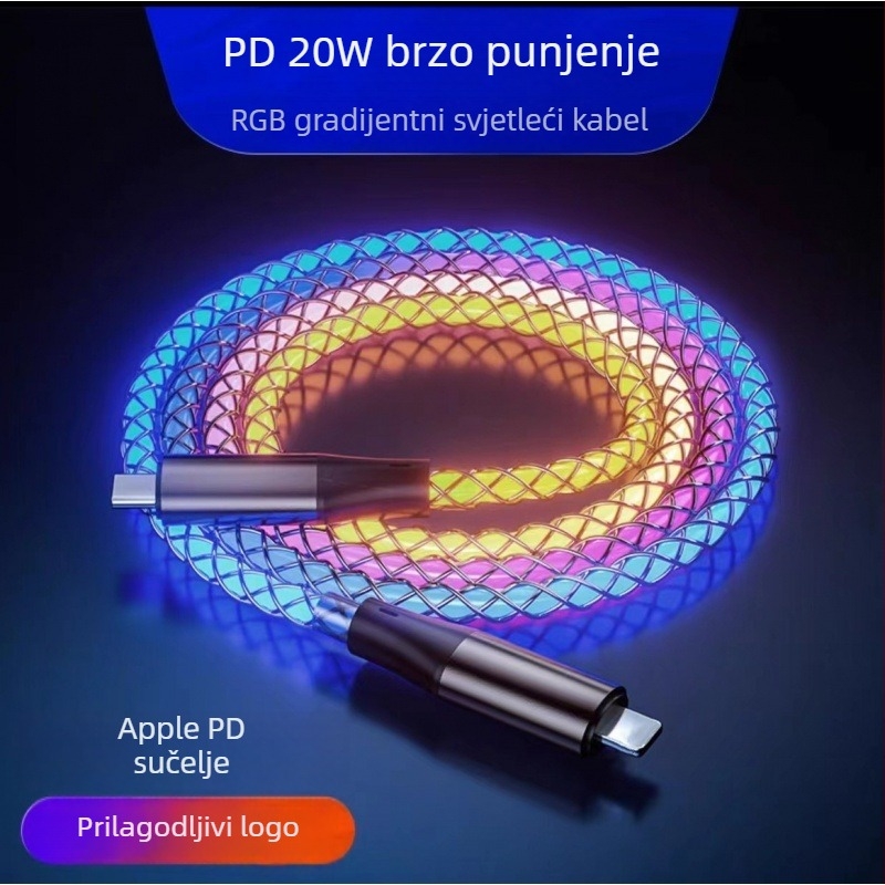 RGB osvijetljeni USB-C/Data kabel s 6A PD brzim punjenjem i trostrukim konektorom (3-u-1)