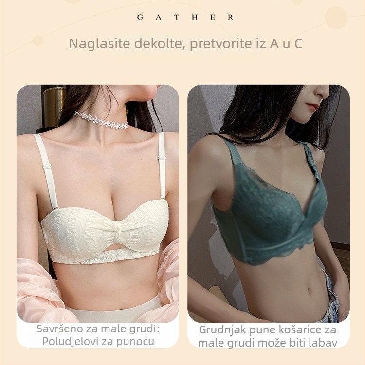 Čipkasti bežični grudnjak s polu‑košaricama, za žene, prozračan i udoban