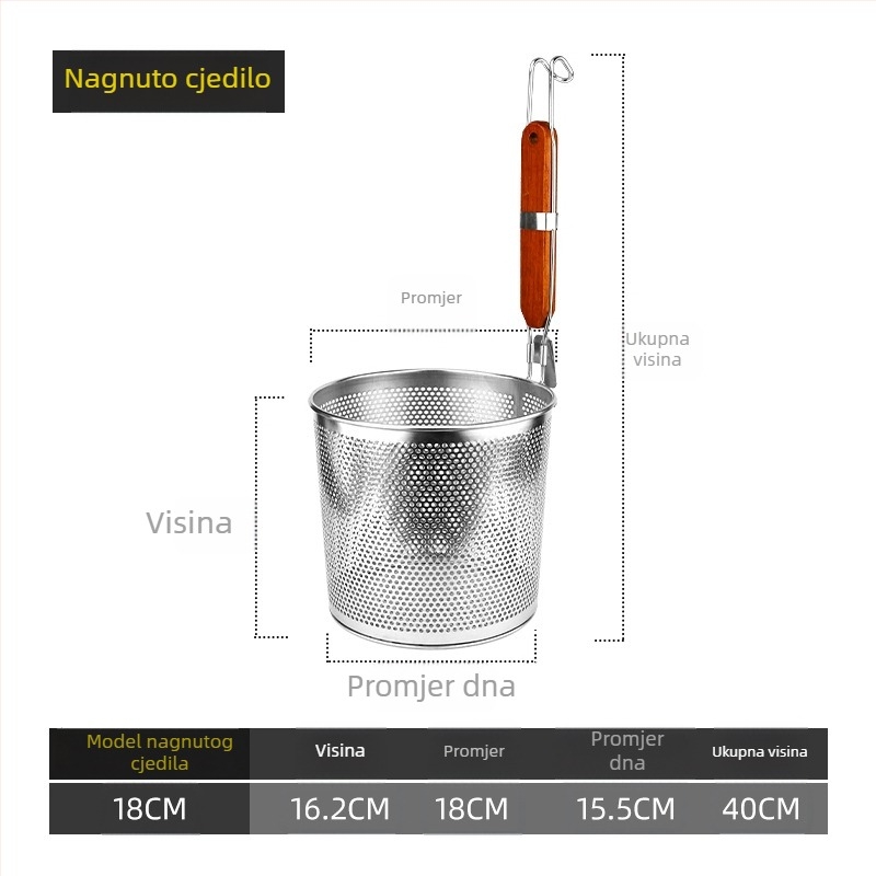 Koš od nehrđajućeg čelika s filtrnom mrežom – kuhinjska posuda za kuhanje i ocjeđivanje tjestenine i povrća