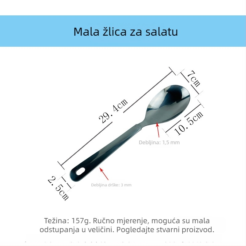 Set za posluživanje salate od nehrđajućeg čelika: žlica za posluživanje, vilica za salatu, poslužna vilica, cjedilo za posluživanje