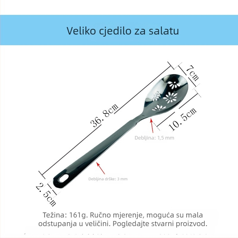 Set za posluživanje salate od nehrđajućeg čelika: žlica za posluživanje, vilica za salatu, poslužna vilica, cjedilo za posluživanje