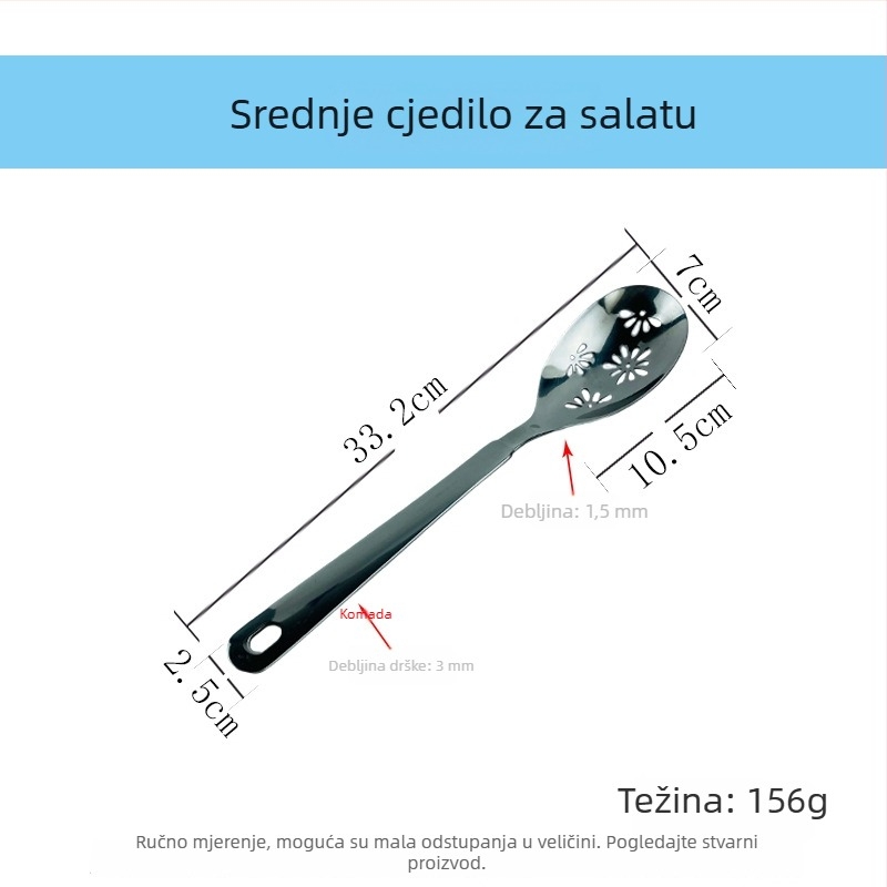 Set za posluživanje salate od nehrđajućeg čelika: žlica za posluživanje, vilica za salatu, poslužna vilica, cjedilo za posluživanje