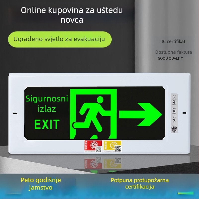 Ugrađena LED rasvjeta za požarnu nuždu s indikatorom sigurnog izlaza i znakom puta evakuacije (skrivena montaža)