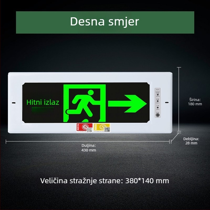 Ugrađena LED rasvjeta za požarnu nuždu s indikatorom sigurnog izlaza i znakom puta evakuacije (skrivena montaža)