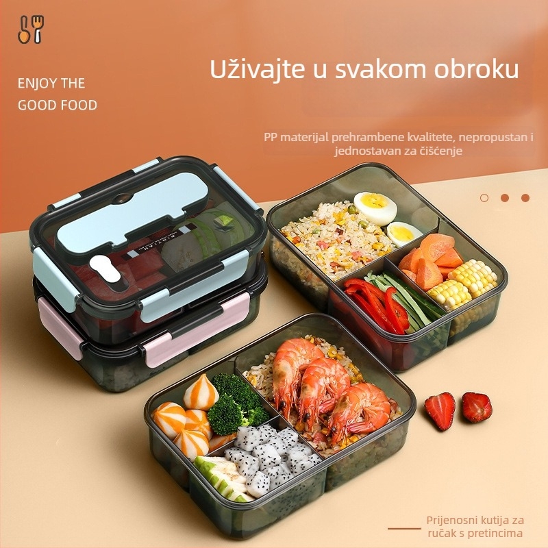 Zatvorena plastična kutija za ručak s izoliranim odjeljcima i poklopcem, veliki kapacitet, pogodna za hranu, prijenosna, pravokutna, 1-2 L, mikrovalna sigurna, nepropusna, jednodjelna