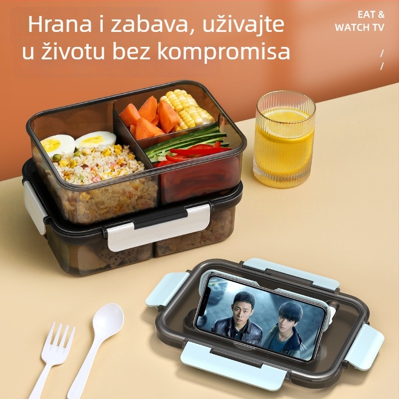 Zatvorena plastična kutija za ručak s izoliranim odjeljcima i poklopcem, veliki kapacitet, pogodna za hranu, prijenosna, pravokutna, 1-2 L, mikrovalna sigurna, nepropusna, jednodjelna