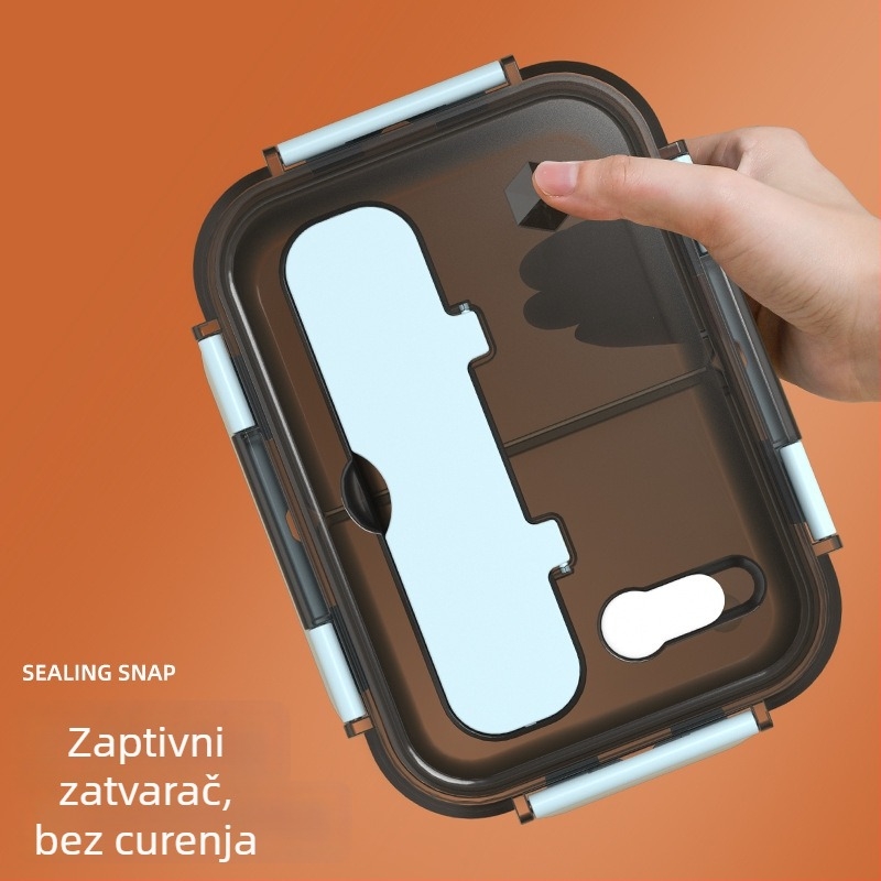 Zatvorena plastična kutija za ručak s izoliranim odjeljcima i poklopcem, veliki kapacitet, pogodna za hranu, prijenosna, pravokutna, 1-2 L, mikrovalna sigurna, nepropusna, jednodjelna