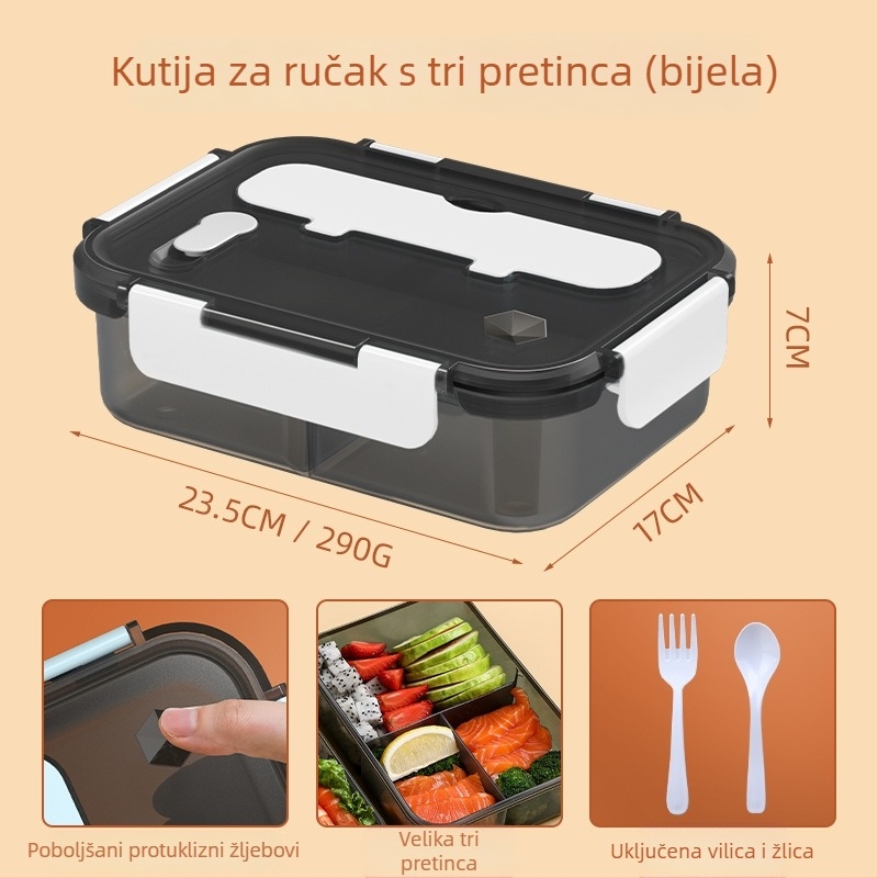 Zatvorena plastična kutija za ručak s izoliranim odjeljcima i poklopcem, veliki kapacitet, pogodna za hranu, prijenosna, pravokutna, 1-2 L, mikrovalna sigurna, nepropusna, jednodjelna