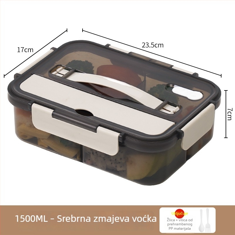 Zatvorena plastična kutija za ručak s izoliranim odjeljcima i poklopcem, veliki kapacitet, pogodna za hranu, prijenosna, pravokutna, 1-2 L, mikrovalna sigurna, nepropusna, jednodjelna