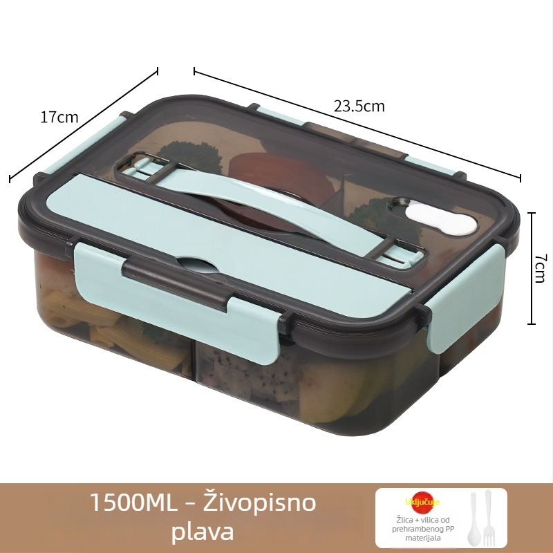 Zatvorena plastična kutija za ručak s izoliranim odjeljcima i poklopcem, veliki kapacitet, pogodna za hranu, prijenosna, pravokutna, 1-2 L, mikrovalna sigurna, nepropusna, jednodjelna