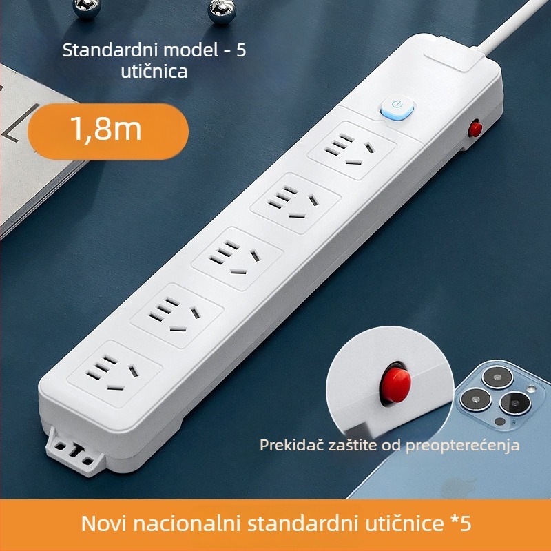 Pametni produžni kabel s dugim kabelom i više utičnica, USB punjenje, PD napajanje