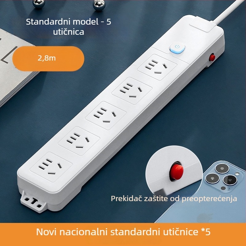 Pametni produžni kabel s dugim kabelom i više utičnica, USB punjenje, PD napajanje