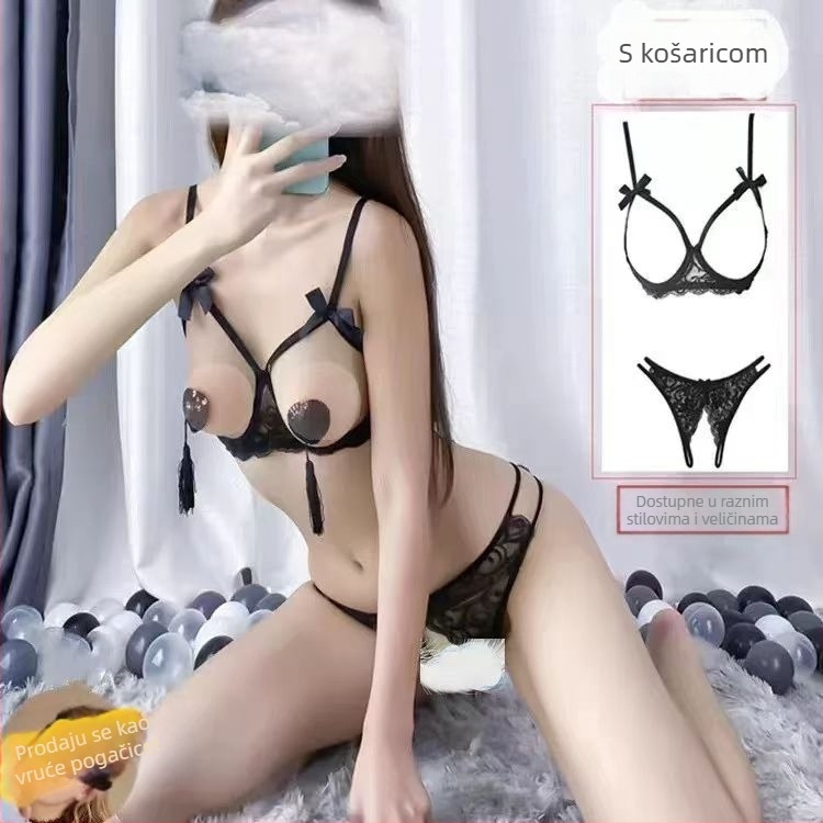 Čipkasti set donjeg rublja s otvorenim preponama, seksi push-up, zavodljiv dizajn, velika veličina