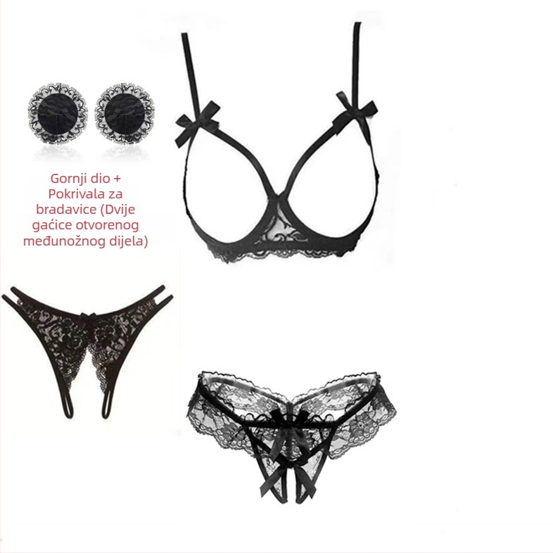 Čipkasti set donjeg rublja s otvorenim preponama, seksi push-up, zavodljiv dizajn, velika veličina