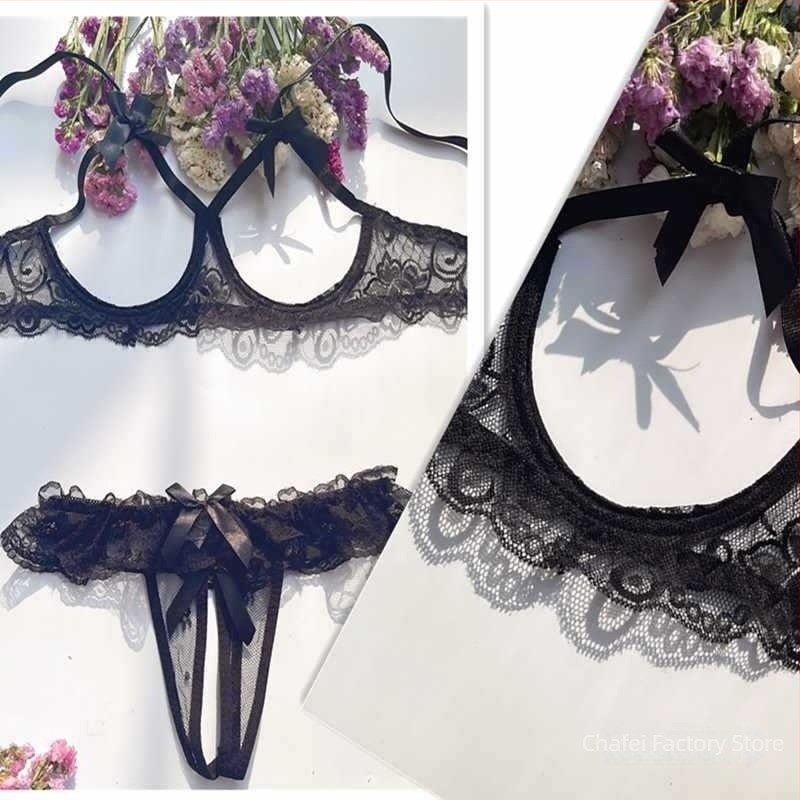 Čipkasti set donjeg rublja s otvorenim preponama, seksi push-up, zavodljiv dizajn, velika veličina