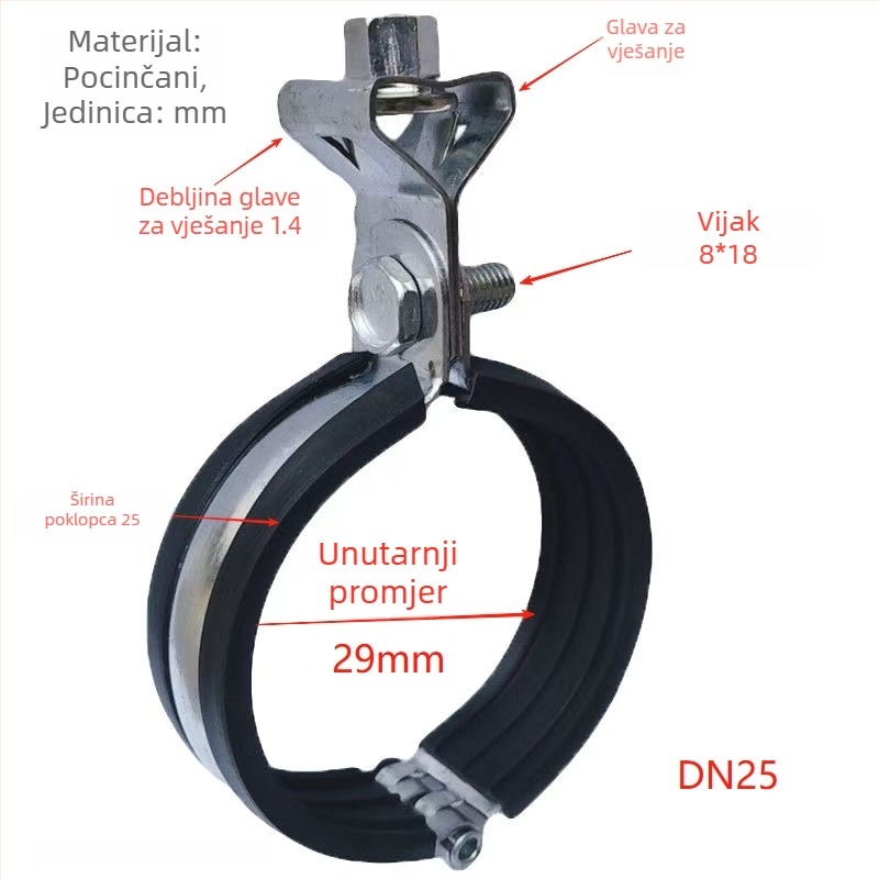 2,0 mm debeli željezni držač cijevi sa šarkom i objesnim klipom za okrugle cijevi