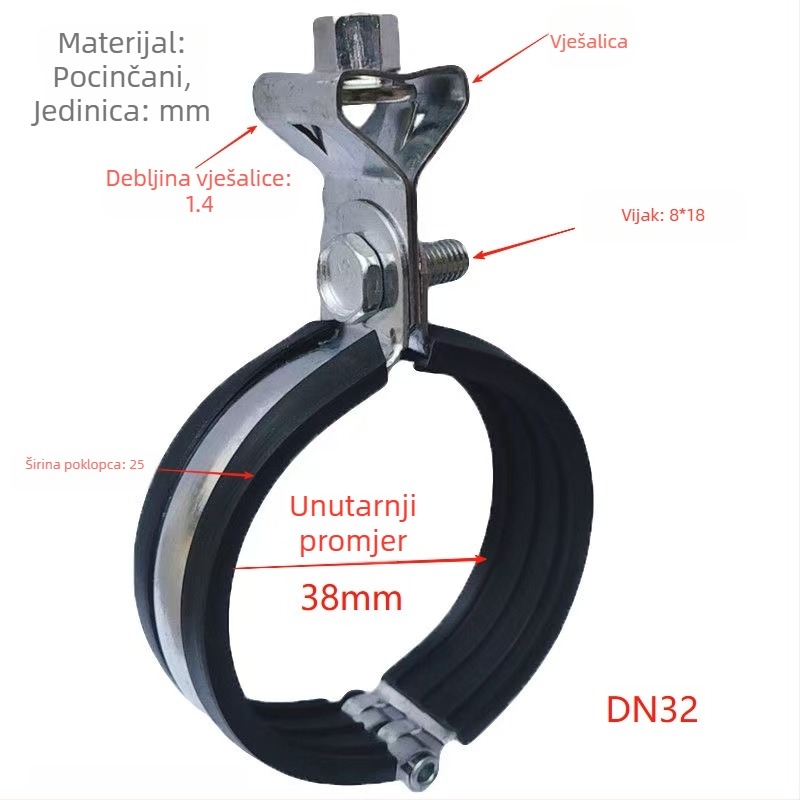 2,0 mm debeli željezni držač cijevi sa šarkom i objesnim klipom za okrugle cijevi