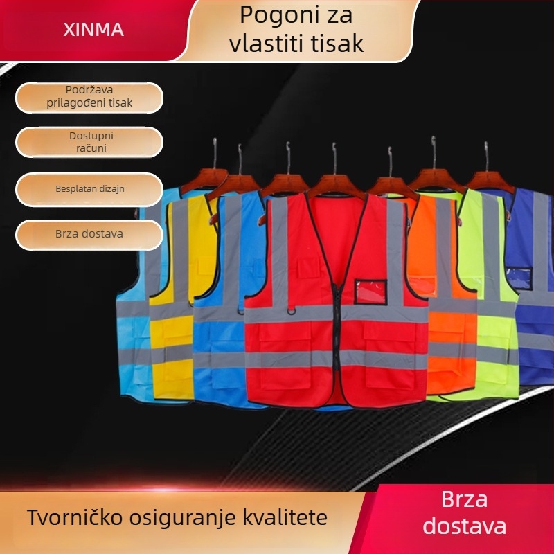 Xinma Reflektirajuća sigurnosna vesta visoke vidljivosti s višestrukim džepovima za promet, građevinu i sanitarne poslove