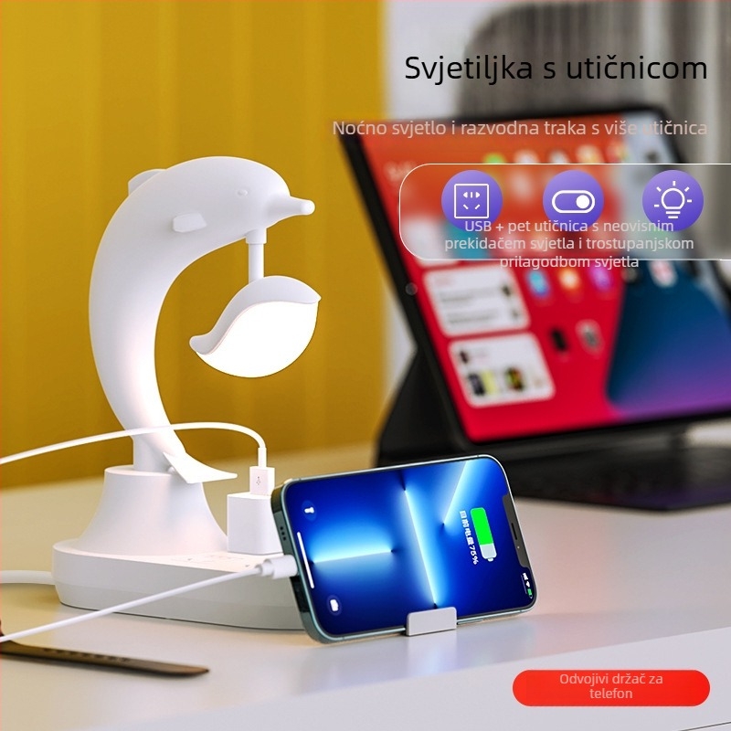 Višenamjenska stolna lampica za spavaću sobu s ambijentalnim osvjetljenjem, noćni ormarić, LED s podesivom jačinom, USB priključkom za punjenje, pogodna za studentske domove
