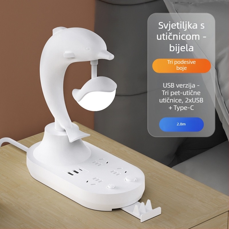 Višenamjenska stolna lampica za spavaću sobu s ambijentalnim osvjetljenjem, noćni ormarić, LED s podesivom jačinom, USB priključkom za punjenje, pogodna za studentske domove