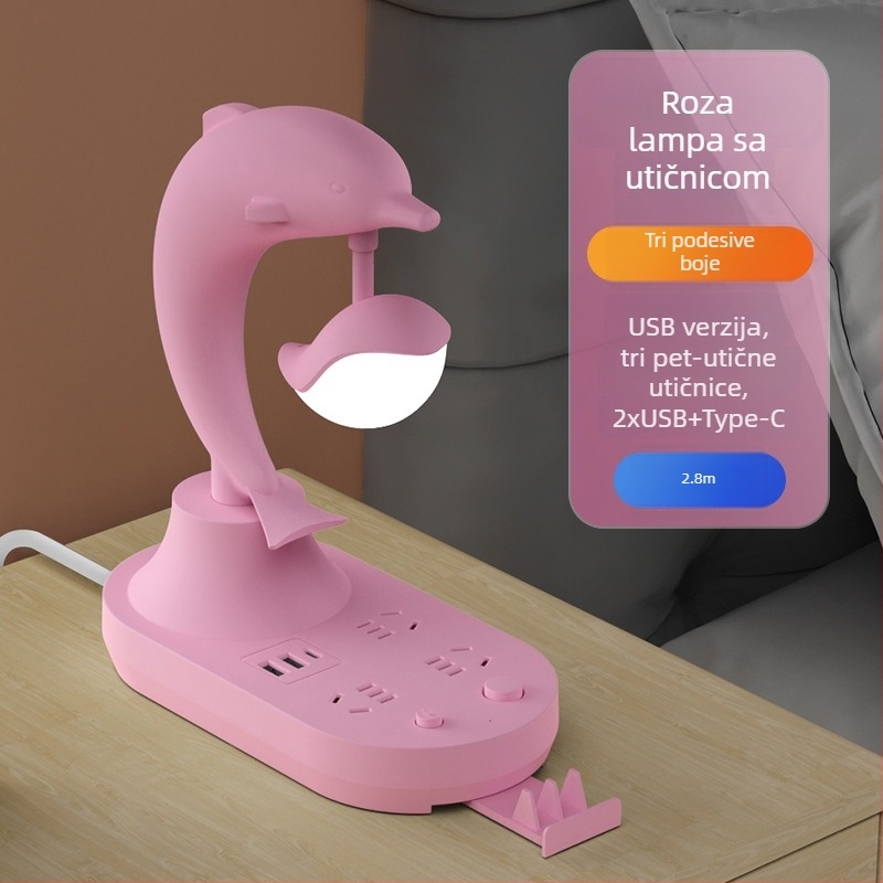 Višenamjenska stolna lampica za spavaću sobu s ambijentalnim osvjetljenjem, noćni ormarić, LED s podesivom jačinom, USB priključkom za punjenje, pogodna za studentske domove