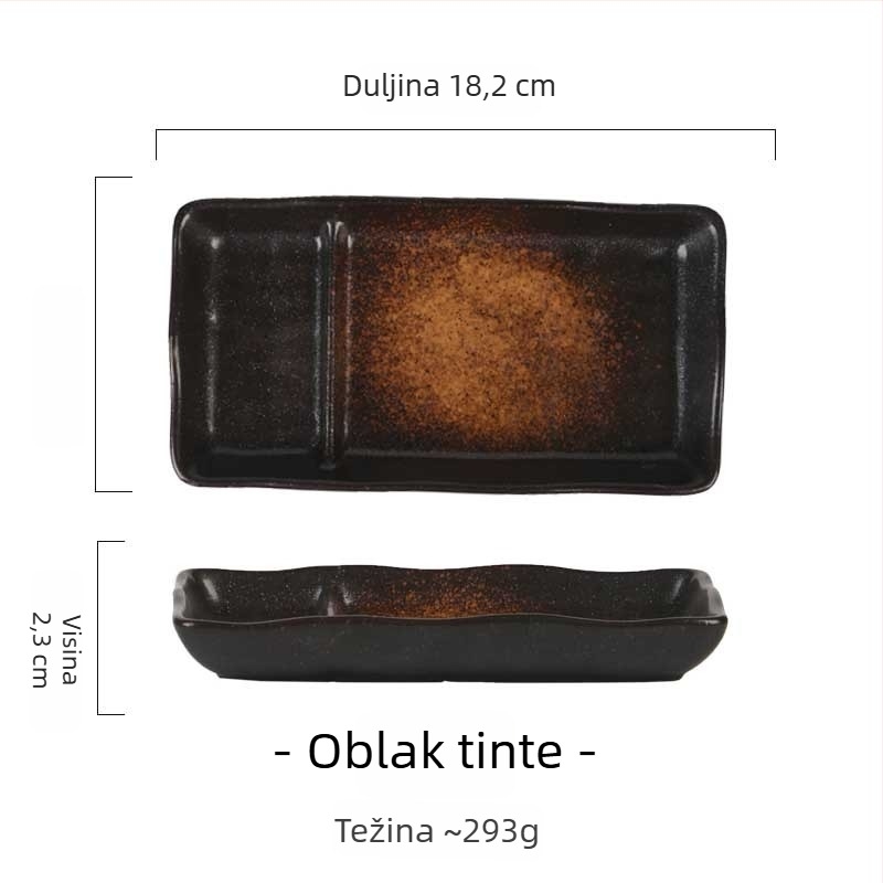 Porcelanska posuda s dva odjeljka tanjura i posudicom za umak, japanskog stila, za torte, sushi, deserte i grickice.