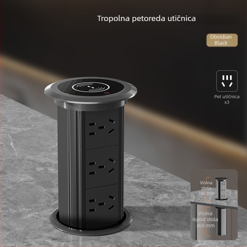 Ugrađeni električni produžni kabel s podesivom visinom za stolnu ploču i otok