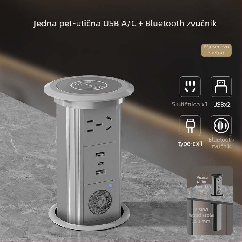 Ugrađeni električni produžni kabel s podesivom visinom za stolnu ploču i otok