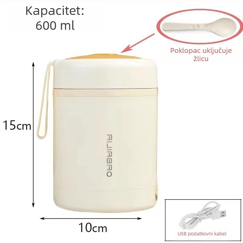304 nehrđajući čelik: prijenosni lončić za juhu s USB grijanjem, pogodan za automobil, održava temperaturu, za zaposlenike i studente.
