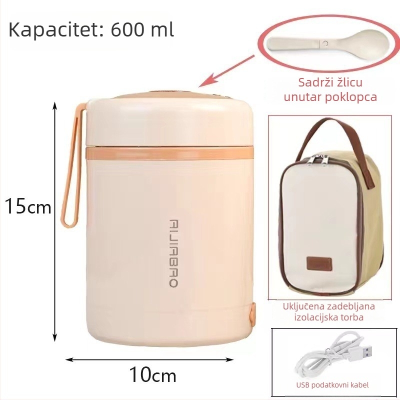 304 nehrđajući čelik: prijenosni lončić za juhu s USB grijanjem, pogodan za automobil, održava temperaturu, za zaposlenike i studente.