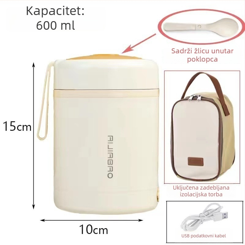 304 nehrđajući čelik: prijenosni lončić za juhu s USB grijanjem, pogodan za automobil, održava temperaturu, za zaposlenike i studente.