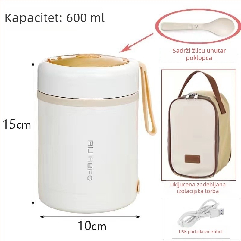 304 nehrđajući čelik: prijenosni lončić za juhu s USB grijanjem, pogodan za automobil, održava temperaturu, za zaposlenike i studente.