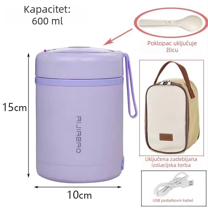 304 nehrđajući čelik: prijenosni lončić za juhu s USB grijanjem, pogodan za automobil, održava temperaturu, za zaposlenike i studente.