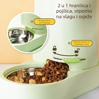 Automatska posuda za vodu i hranjenje mačaka i pasa, s protukluznim posudama i velikim posudom za hranu