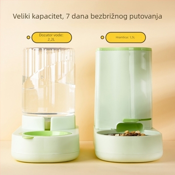 Automatska posuda za vodu i hranjenje mačaka i pasa, s protukluznim posudama i velikim posudom za hranu