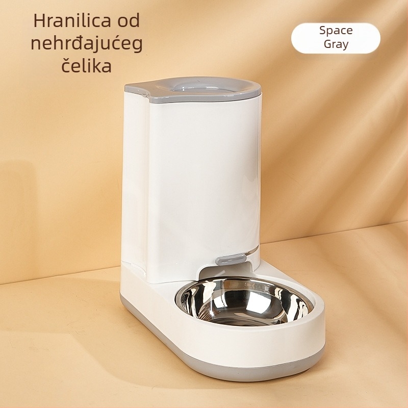 Automatska posuda za vodu i hranjenje mačaka i pasa, s protukluznim posudama i velikim posudom za hranu