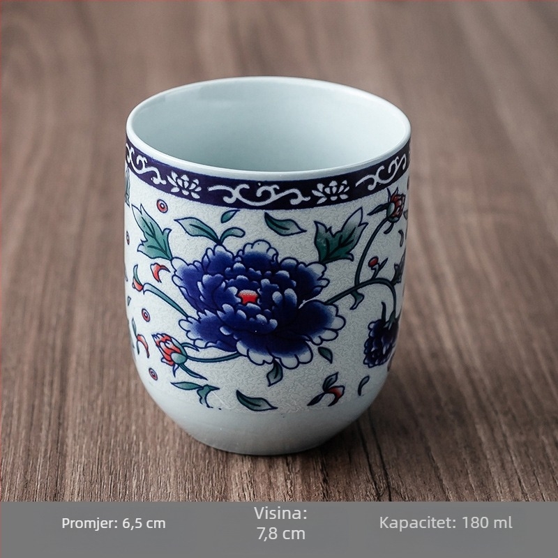 Plavo-bijeli porcelanski Kung Fu čajni set sa šest degustacijskih šalica i poslužnom šalicom