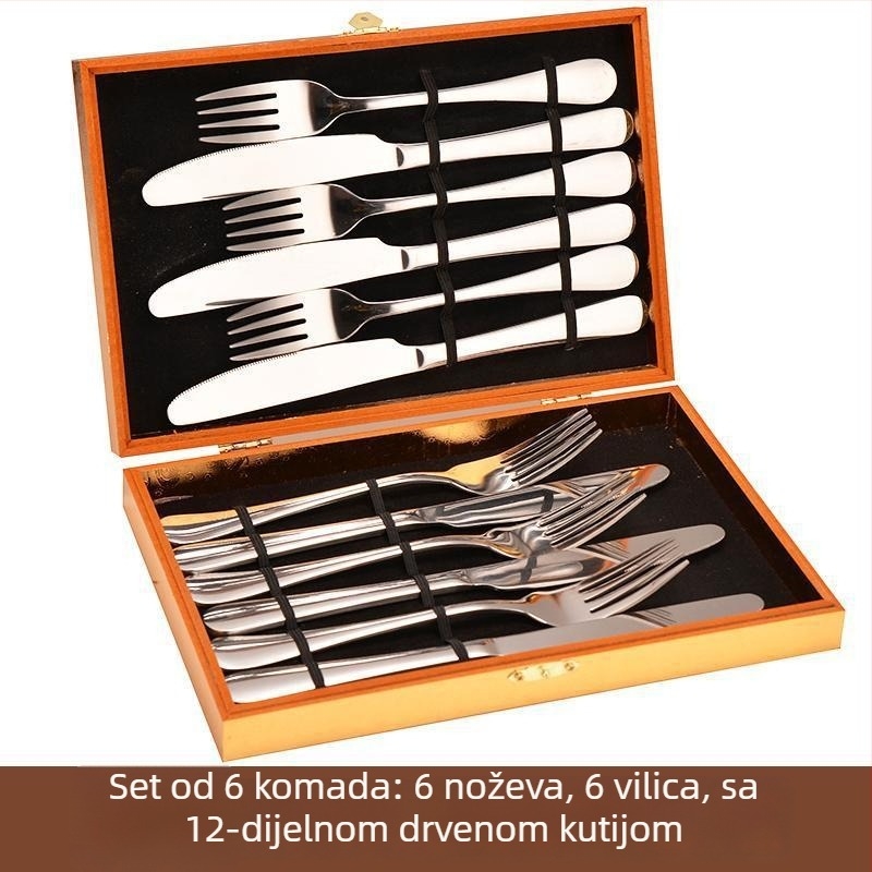 Set pribora od nehrđajućeg čelika u europskom stilu, 24 komada, poklon kutija, uključuje nože za steak, vilice i žlice