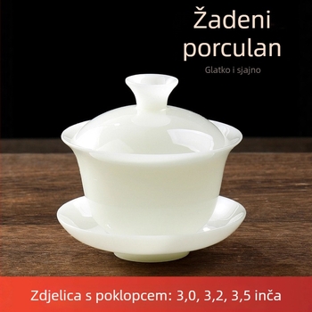 Gongfu čajni set od porculana s trodijelnim poklopom i zdjelom, ledeno bijela