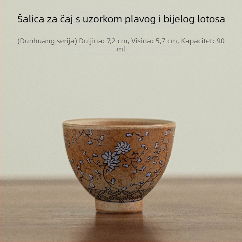 Putni keramički set za čaj s čajnikom i tri šalice – minimalistički, prenosni za vanjsku upotrebu, plavo-bijeli motiv lotosa